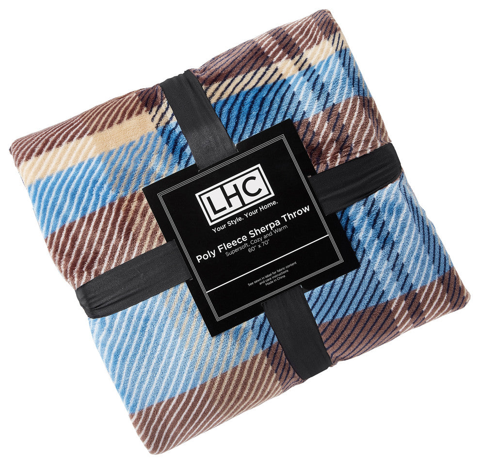 LHC Poly Fleece Sherpa Throw Blanket, Horizon