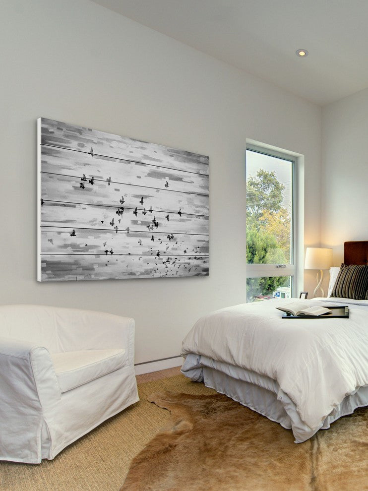 "Birds in Flight" Print on White Wood, 60"x40"