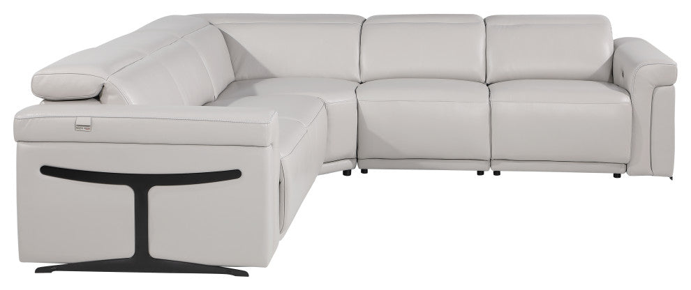Giovanni 5-Piece 3-Power Reclining Italian Leather Sectional, Light Gray