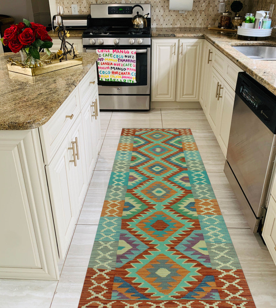 Sangat Kilim Art Gray/Rust Runner, 2'7x8'0