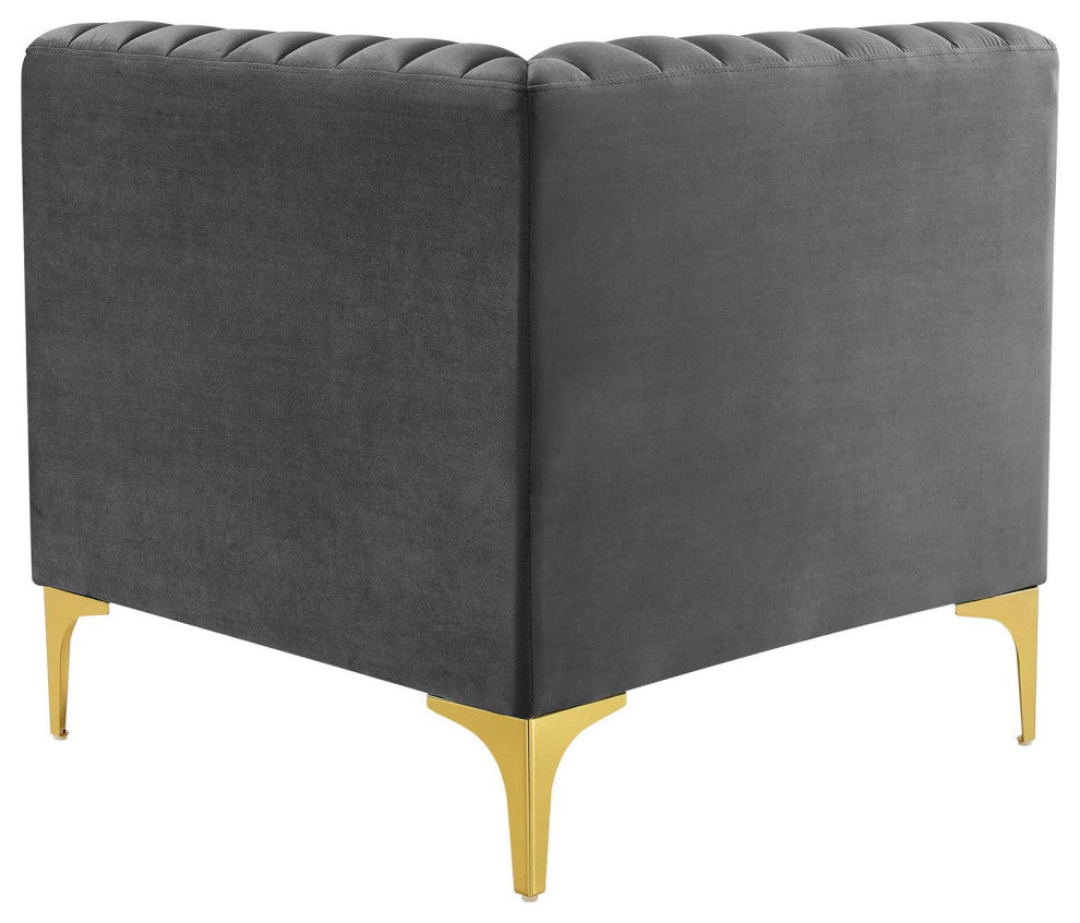 Tufted Sectional Sofa Set, Velvet, Gray, Modern, Living Lounge Hospitality