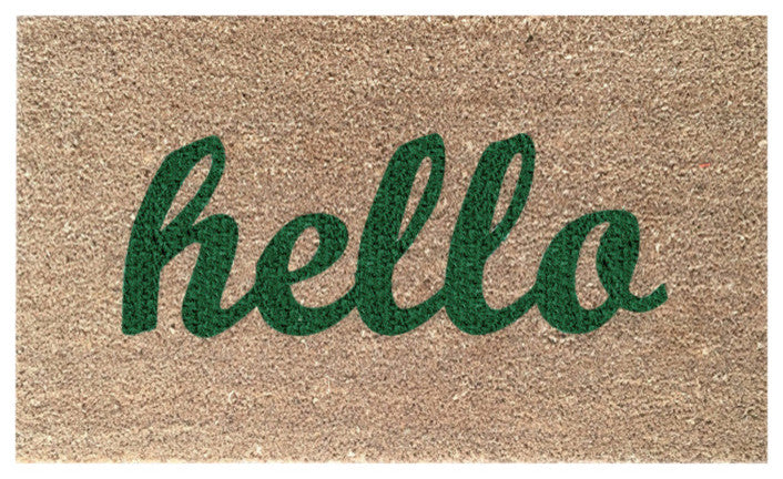 Hand Painted "Hello" Script Welcome Mat, Amazon Dark Green