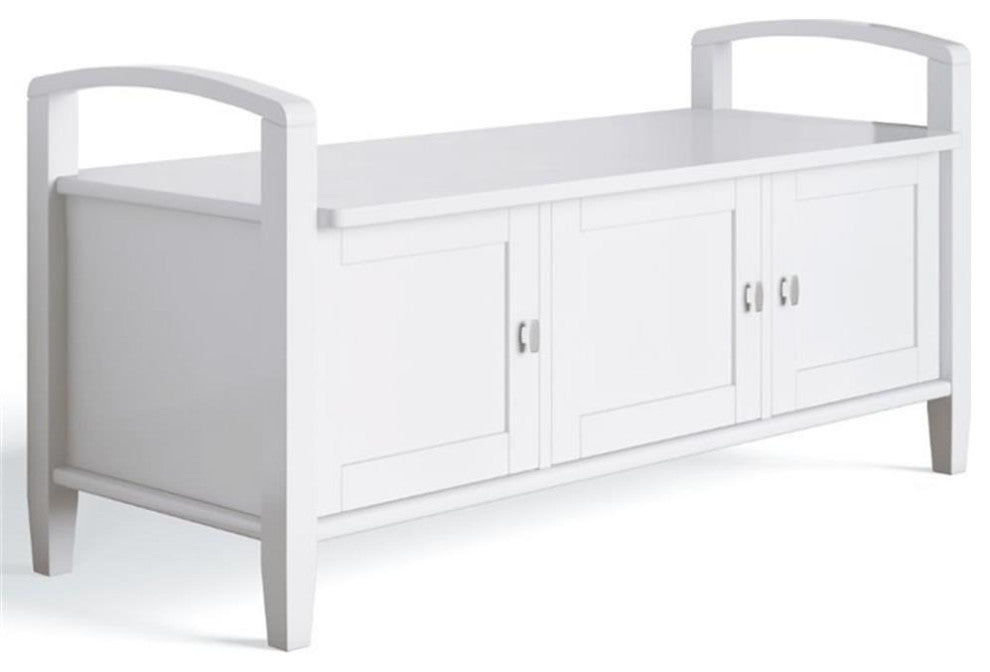 Warm Shaker Solid Wood 44 Inch Wide Transitional Entryway Storage Bench In White