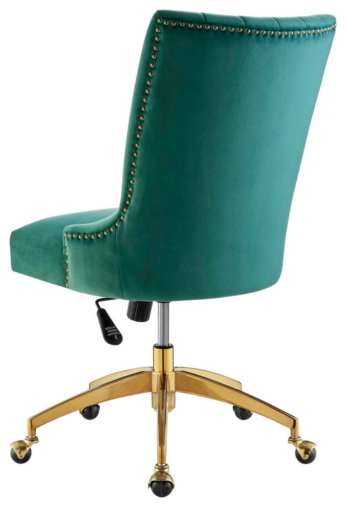 Computer Work Desk Tufted Chair, Velvet, Gold Teal Blue, Home Business Office