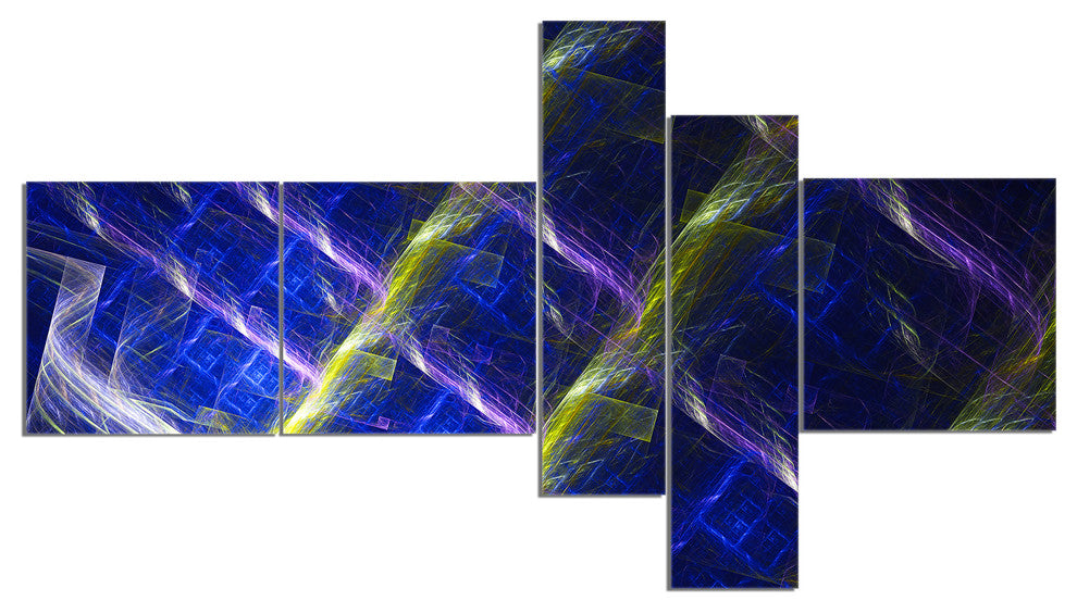Dark Blue Fractal Grill, Abstract Art on Canvas, 60"x32", 5 panels