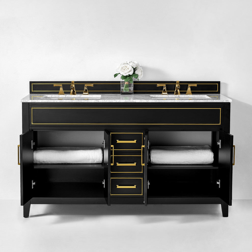 The Monaco Bathroom Vanity, Black Onyx, 60", Double Sink, Freestanding