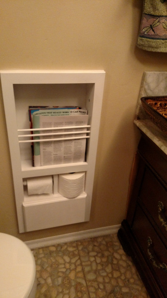 Montclair Combination Toilet Paper Holder Recessed Magazine Rack, White Enamel
