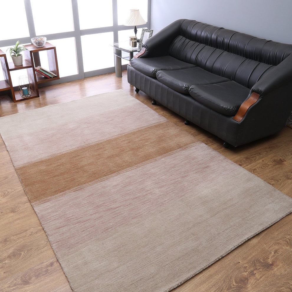 HAND KNOTTED LOOM WOOL ECO-FRIENDLY AREA RUGS - Rectangle, Beige, Contemporary