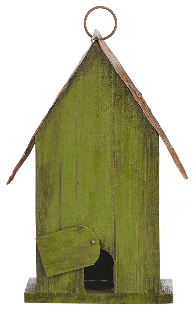 4.09"H Rustic Garden Distressed Wooden Birdhouse, Door Knocker Ring