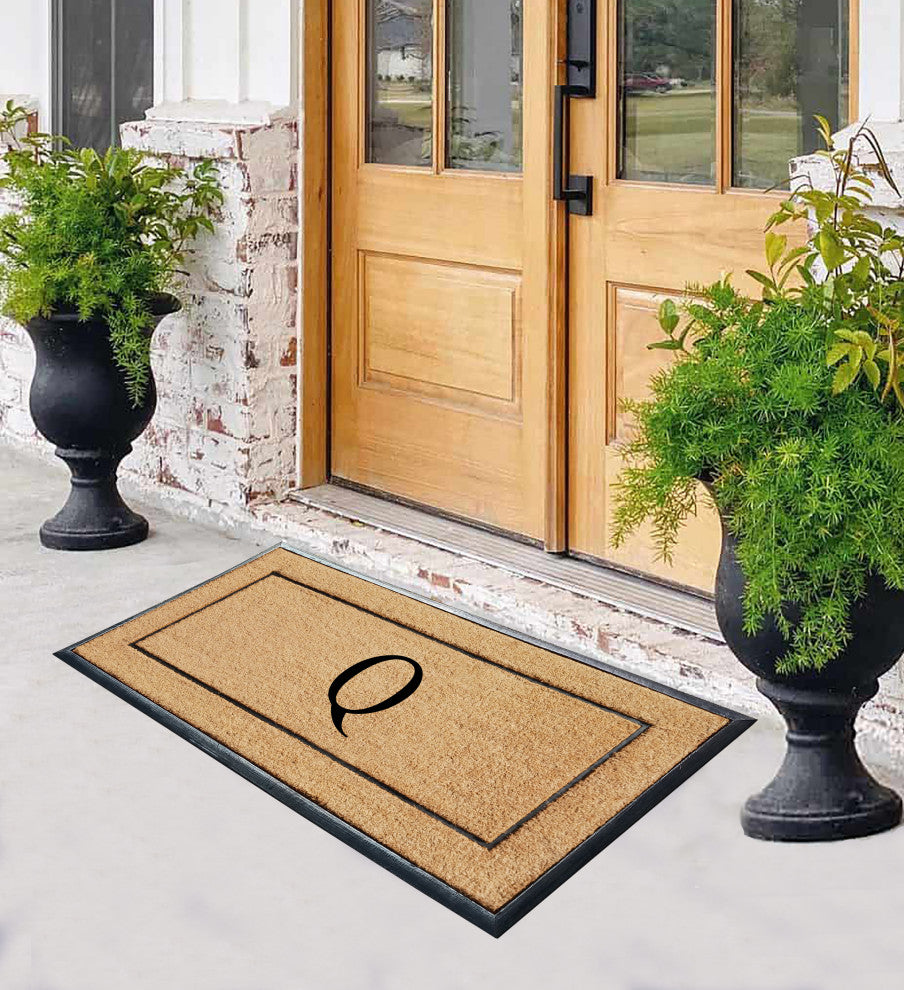 Natural Coir & Rubber Large Monogrammed Door Mat 30x60, Q