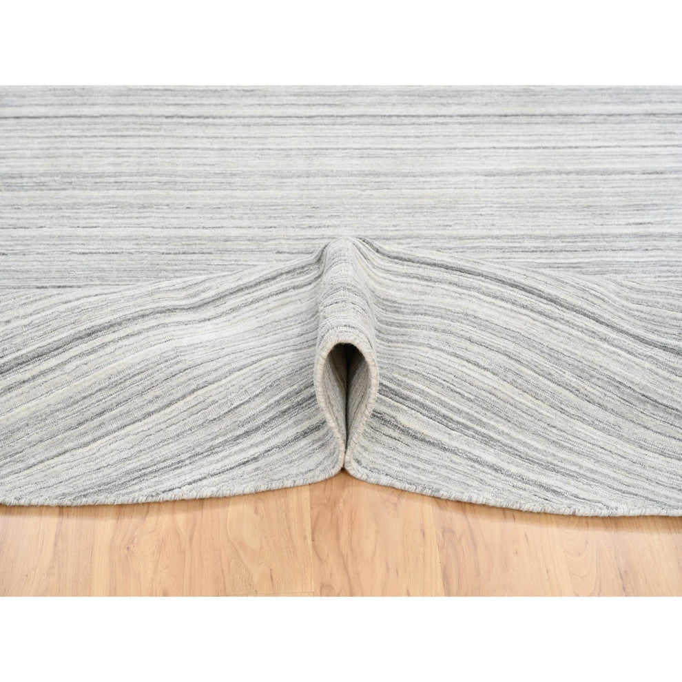 Gray, Hand Loomed Undyed Natural Wool, Modern Design Rug, 9'9"x9'9"