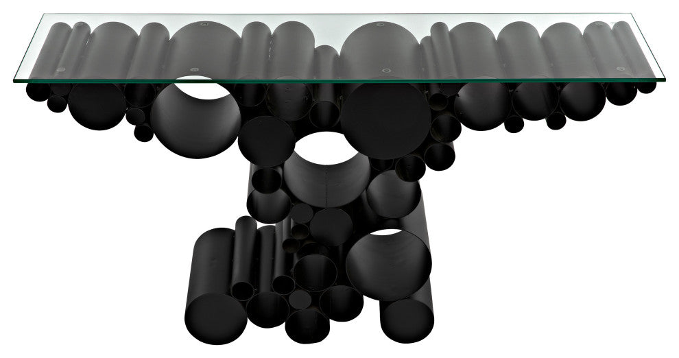 NOIR Furniture - Paradox Console, Black Metal with Glass Top - GCON371MTB