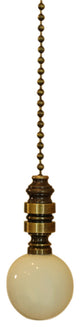 Ceramic 35mm Ivory Ball Ceiling Fan Pull, 2"h with 12" Antiqued Brass Chain