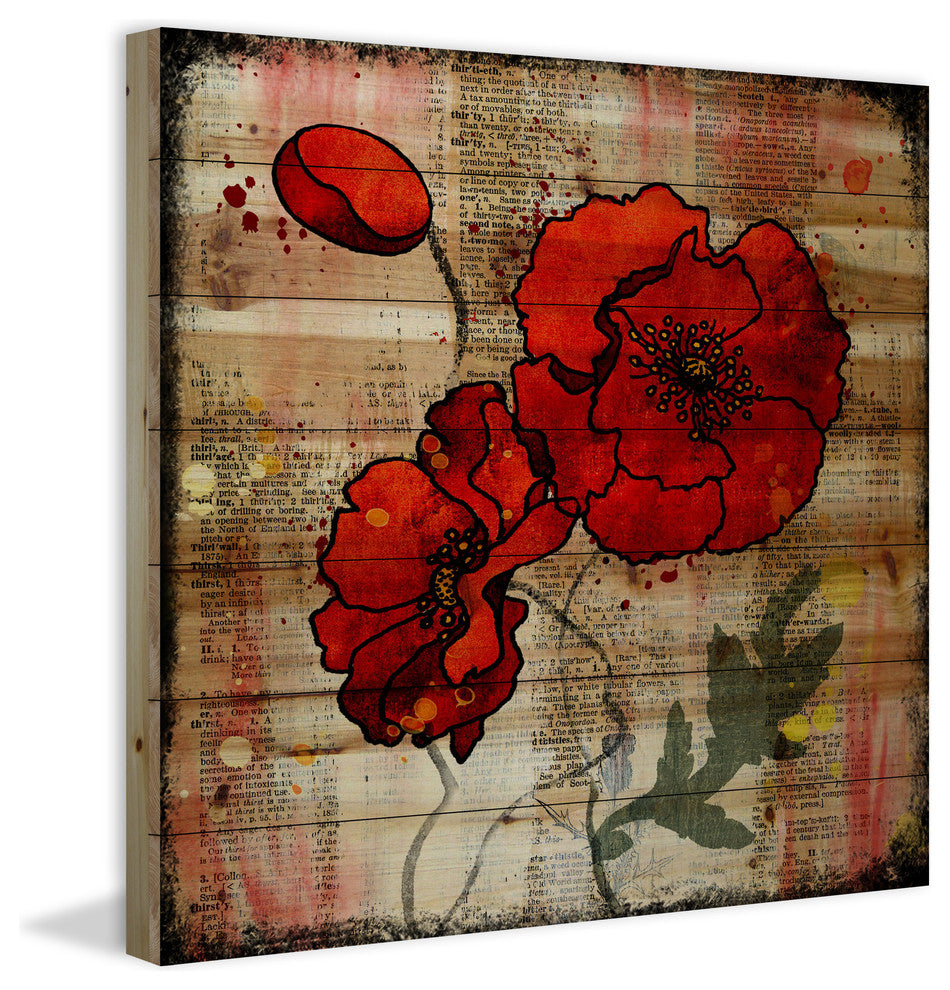 Marmont Hill, "Poppy Talk 2" by Vicki Butler Painting Print, Natural Pine Wood