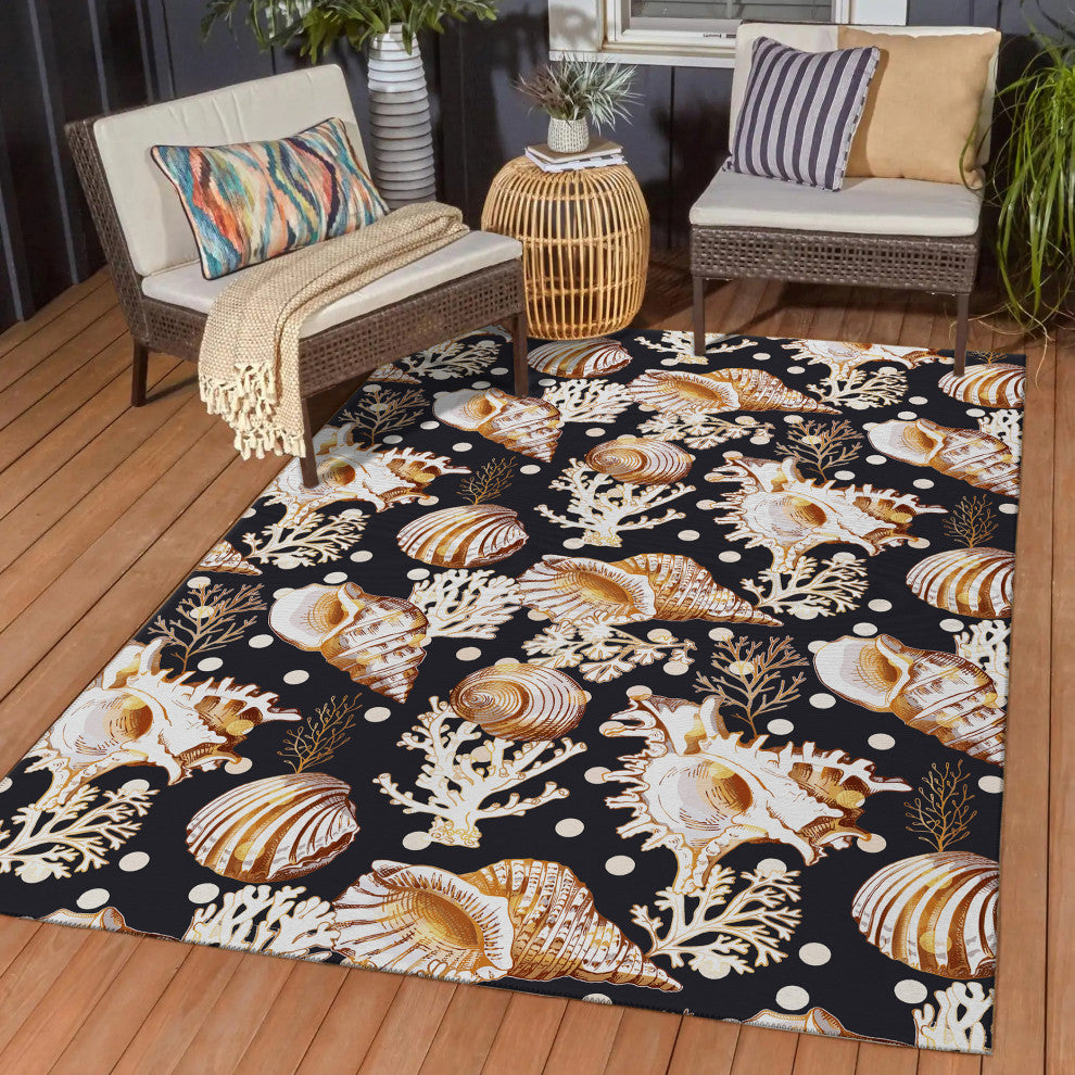 Indoor/Outdoor Seabreeze SZ6 Black Machine Washable 8' x 10' Rug