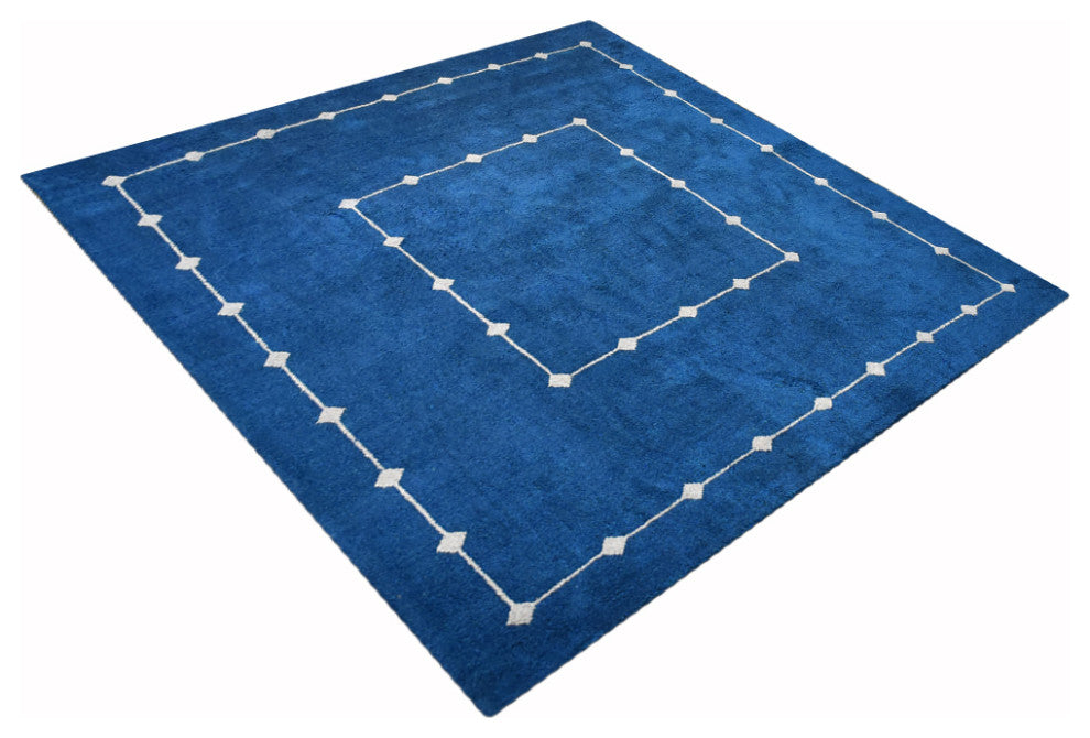 HAND KNOTTED LOOM SILK ECO-FRIENDLY AREA RUGS -8'x8', Square, Blue, Contemporary