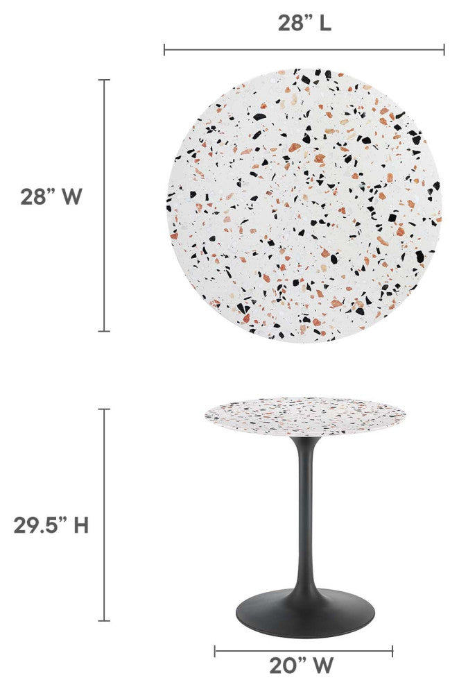 Lippa 28" Round Terrazzo Dining Table, Black White