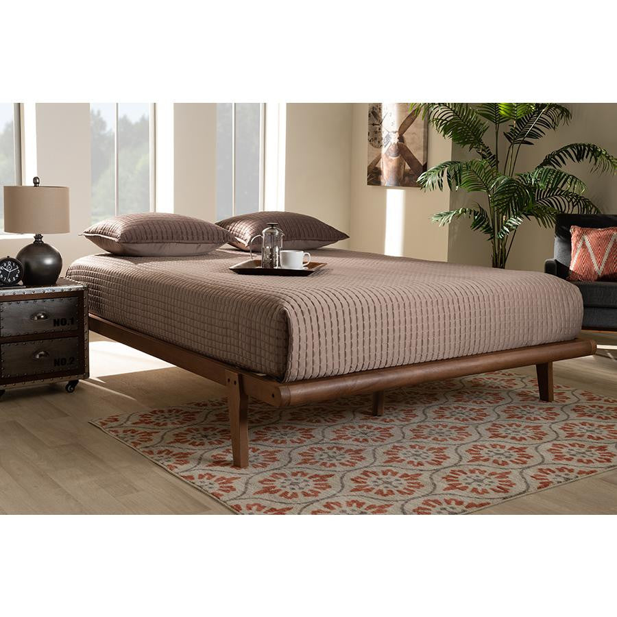 Kaia Mid-Century Modern Walnut Brown Finished Wood King Size Platform Bed Frame