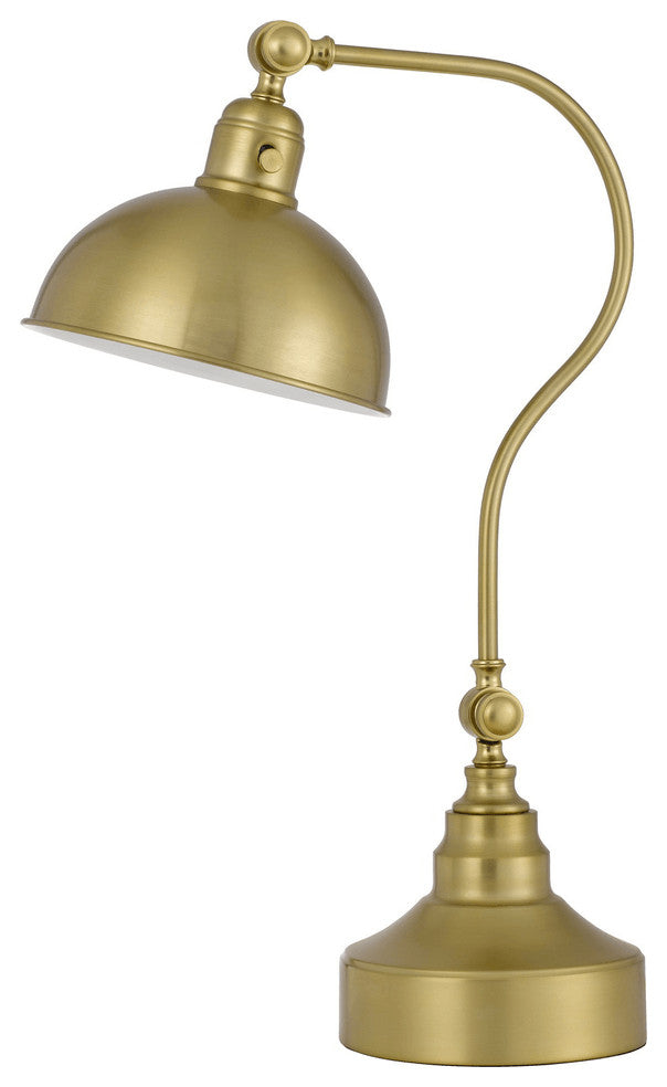 25" Antiqued Brass Metal Desk Table Lamp With Antiqued Brass Dome Shade