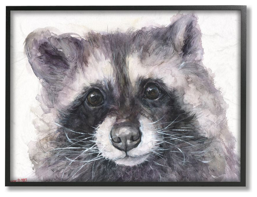 Large Raccoon Head Animal Watercolor Painting, 16"x20"
