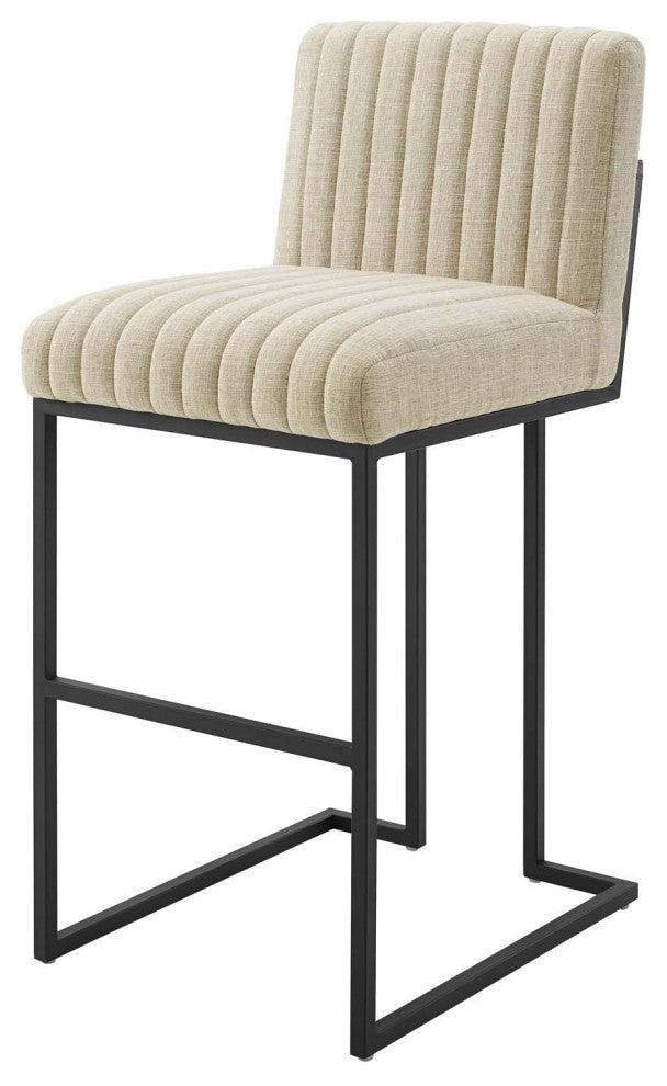 Tufted Bar Stool Chair Barstool, Fabric, Metal, Beige, Modern, Bar Pub Bistro