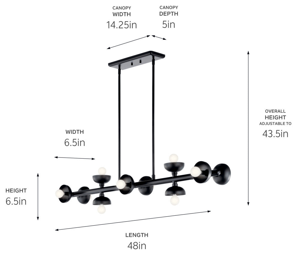 Palta 48" 10 Light Linear Chandelier, Black