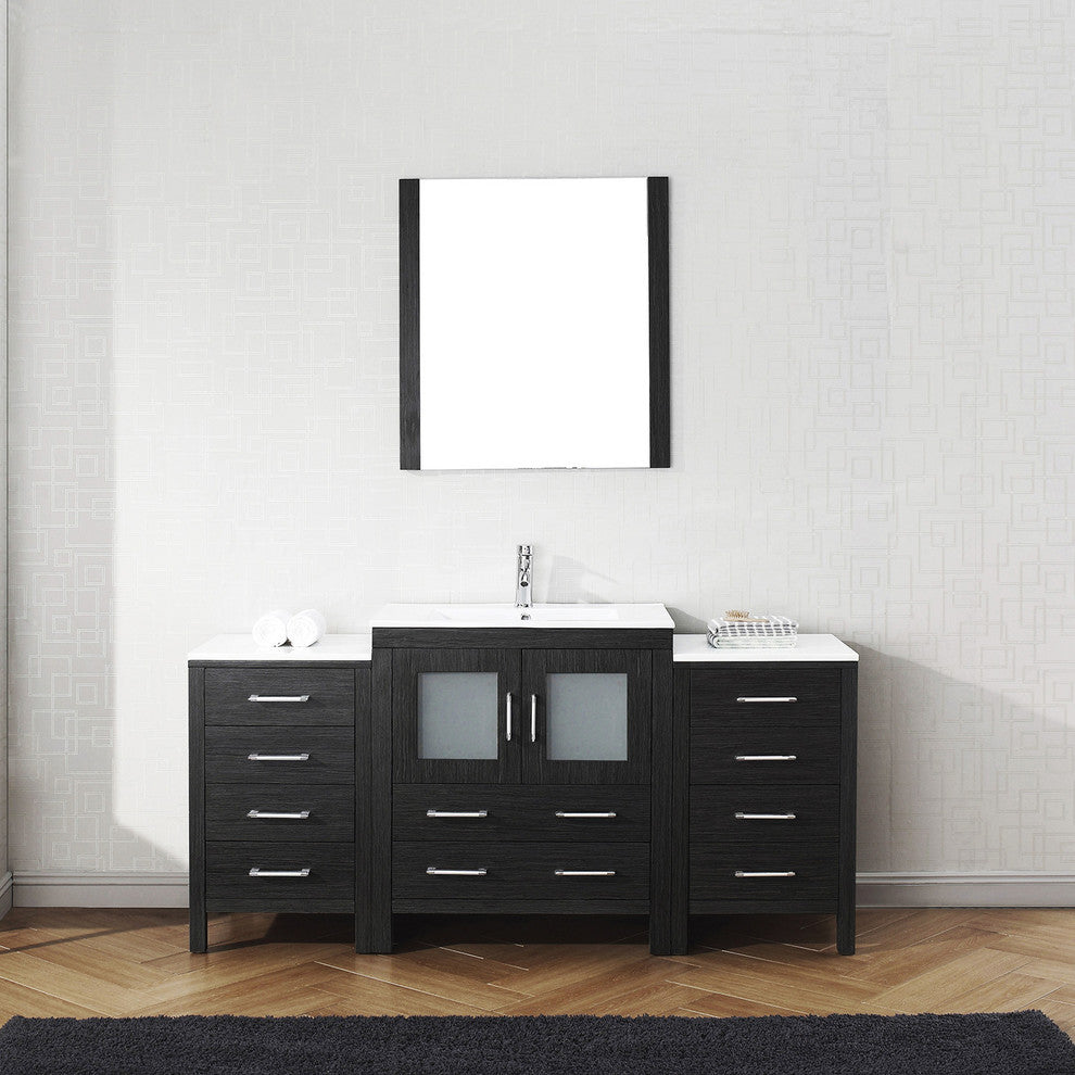 Virtu Dior 64" Single Bathroom Vanity, Zebra Gray, Faucet, Mirror