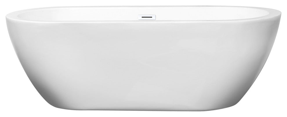 Soho 68" Freestanding White Bathtub, Shiny White Drain and Overflow Trim
