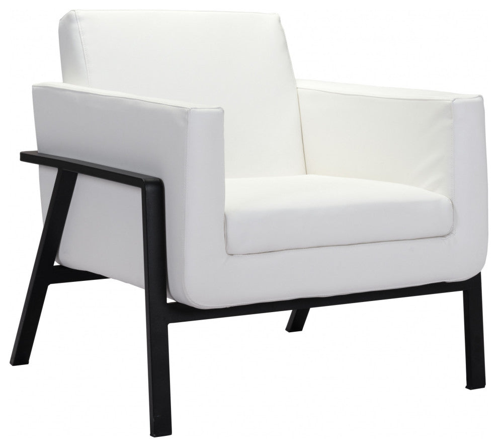 White Faux Leather and Black Accent Armchair