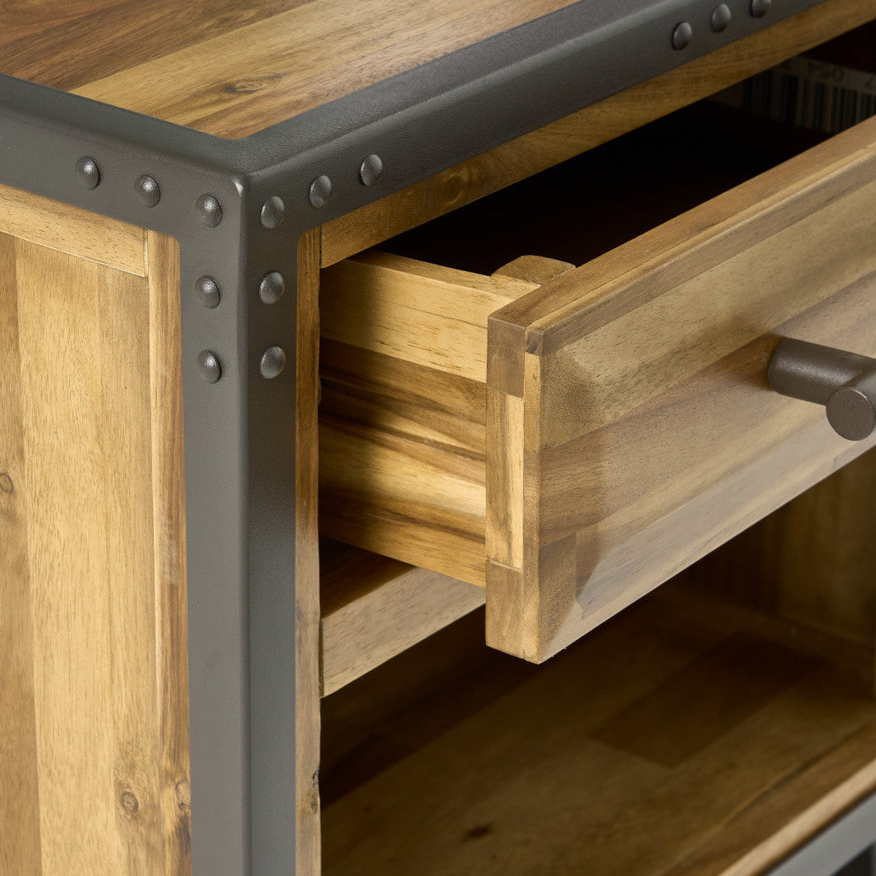 GDF Studio Glendora Solid Wood Single Drawer End Table Nightstand, Natural Stain