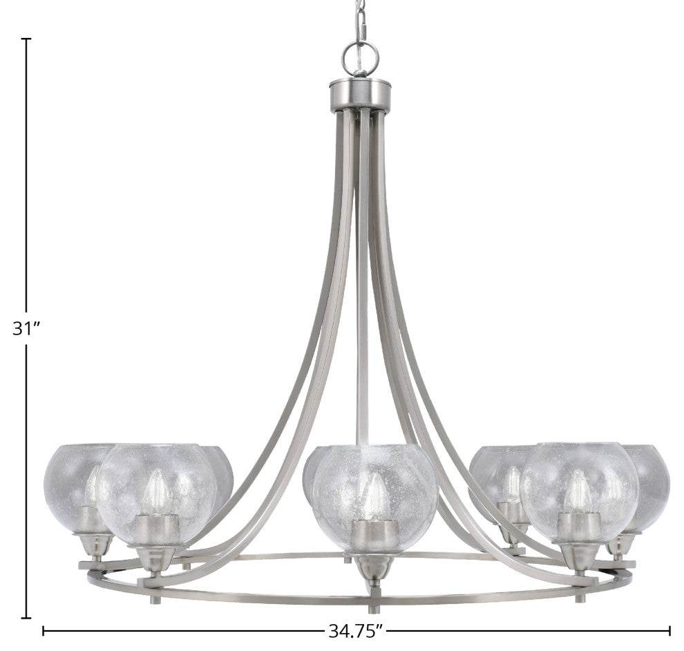 Paramount 8-Light Chandelier, Brushed Nickel, 5.75" Clear Bubble Glass