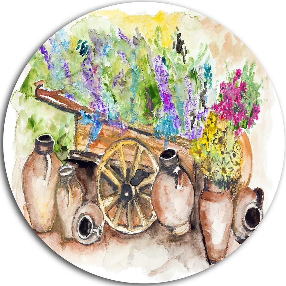 Lavender Flowers, Floral Disc Metal Artwork, 11"