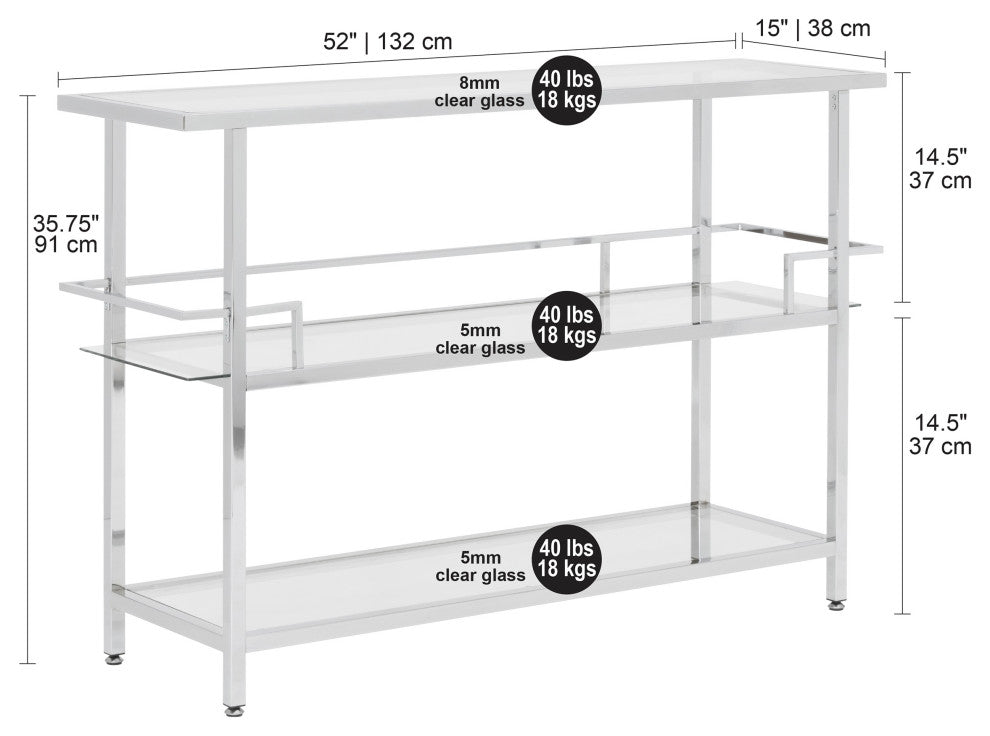 Portico Modern 3-Tier Metal and Glass Bar Unit for Liquor or Wine Storage