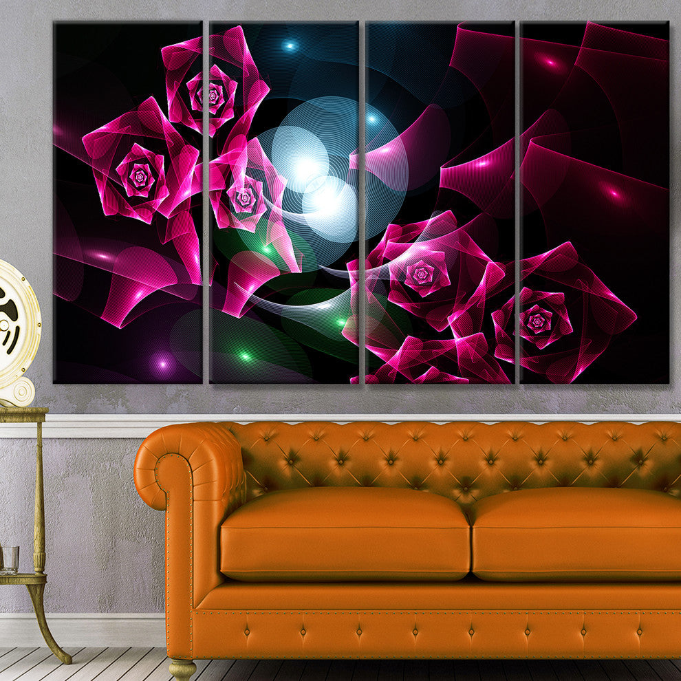 Pink Bouquet of Beautiful Roses, Abstract Canvas Art Print, 48"x28", 4 Panels