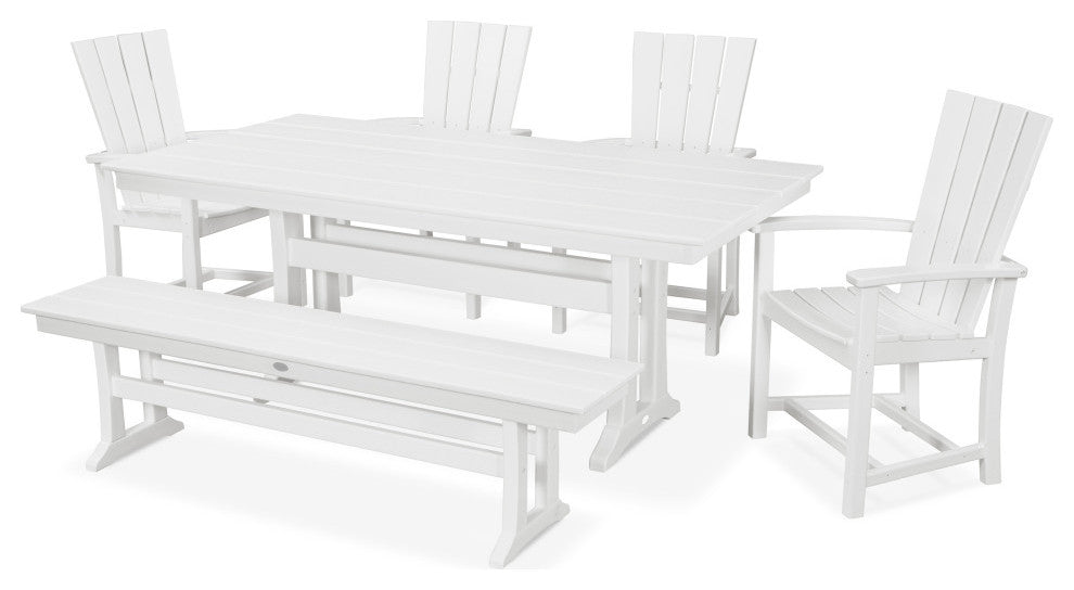 POLYWOOD Quattro 6-Piece Farmhouse Dining Set with Bench