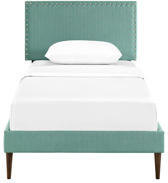 Modway Phoebe Twin Fabric Platform Bed With Round Tapered Legs, Laguna