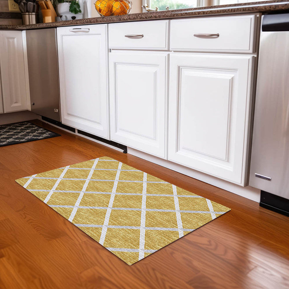 Indoor/Outdoor York YO1 Gold Machine Washable 1'8" x 2'6" Rug