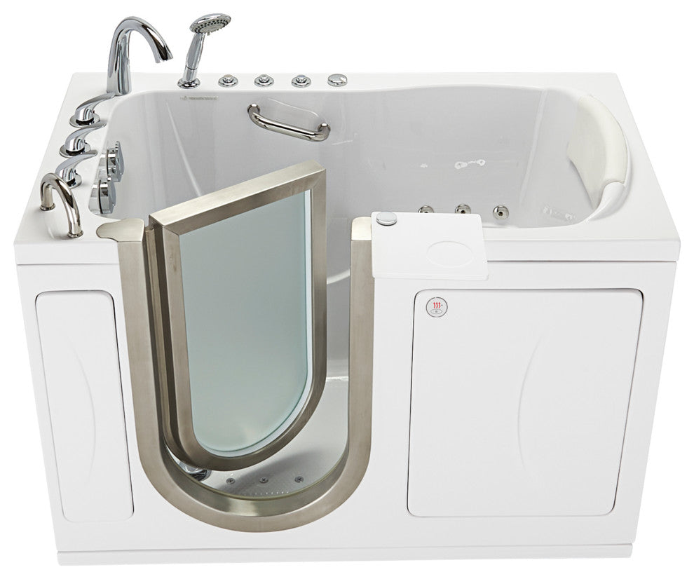 Ella Elite 32"x52" Acrylic Massage Walk-In Bathtub Inward Swing Door, Dual Drain