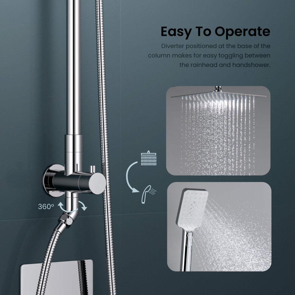Cube 2-Function Shower Column, Rough, Valve, Chrome