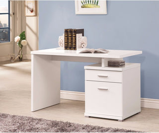 Benzara BM156222 Gorgeous white Wooden desk with cabinet
