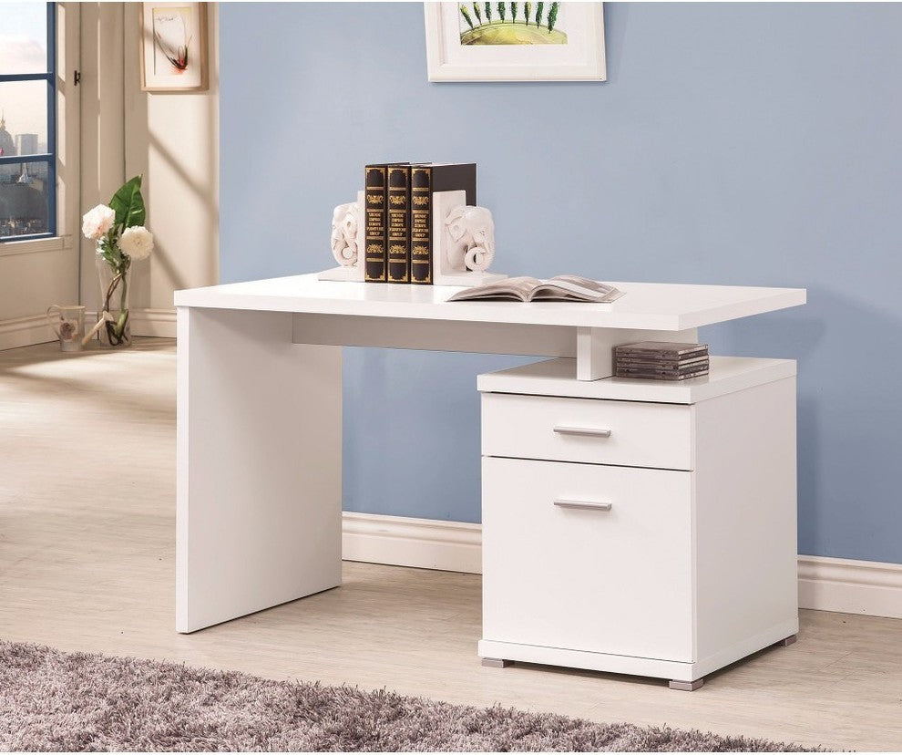 Benzara BM156222 Gorgeous white Wooden desk with cabinet