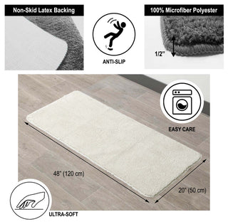Microfiber Polyester Double Sink Bath Mat Runner - 48"L x 20"W, Off White