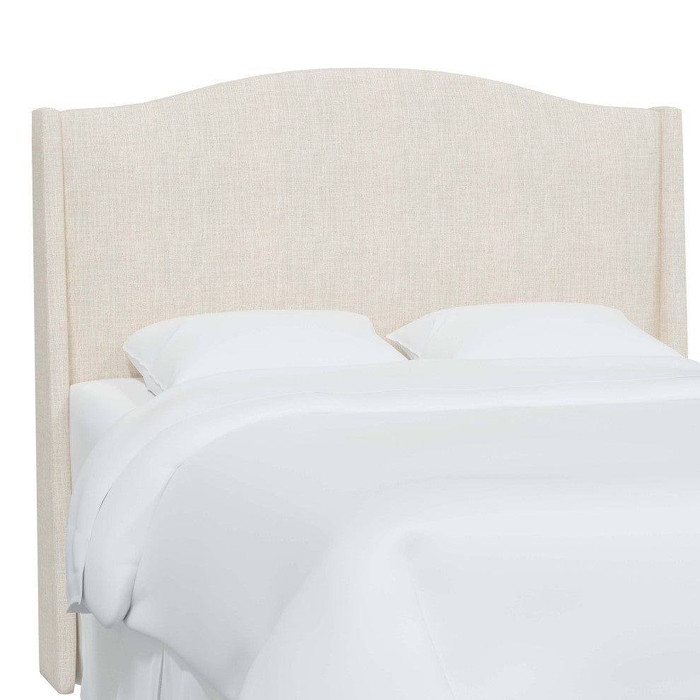 Camelback Wingback Headboard, Linen Talc, Queen