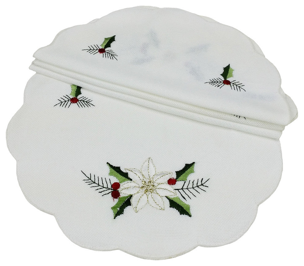 Country Poinsettia Embroidered Hemstitch Christmas Placemats, 16'', Set of 4