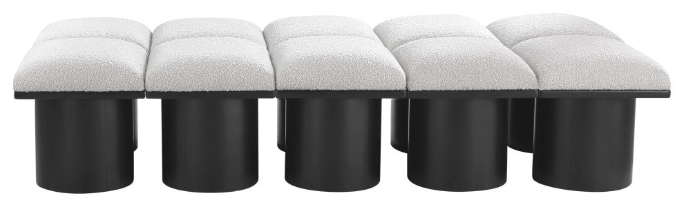 Pavilion Boucle Fabric Upholstered 10-Piece Modular Bench, Cream, Black Finish