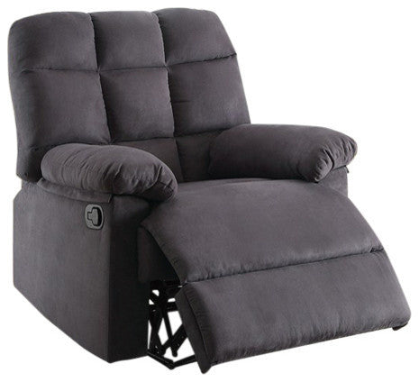 Benzara Recliner With Tufted Back and Roll Arms, Gray