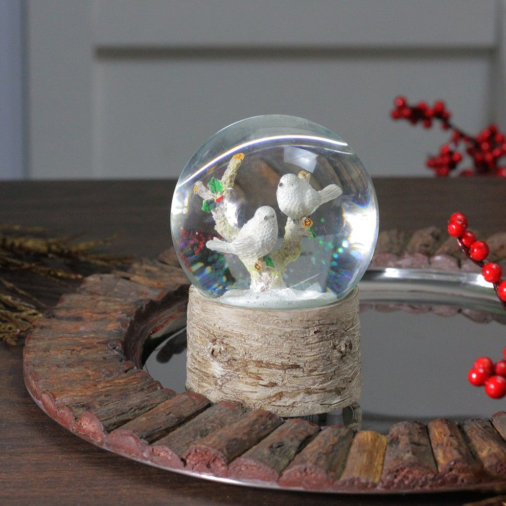 5.5" Musical White Doves on a Branch Christmas Snow Globe