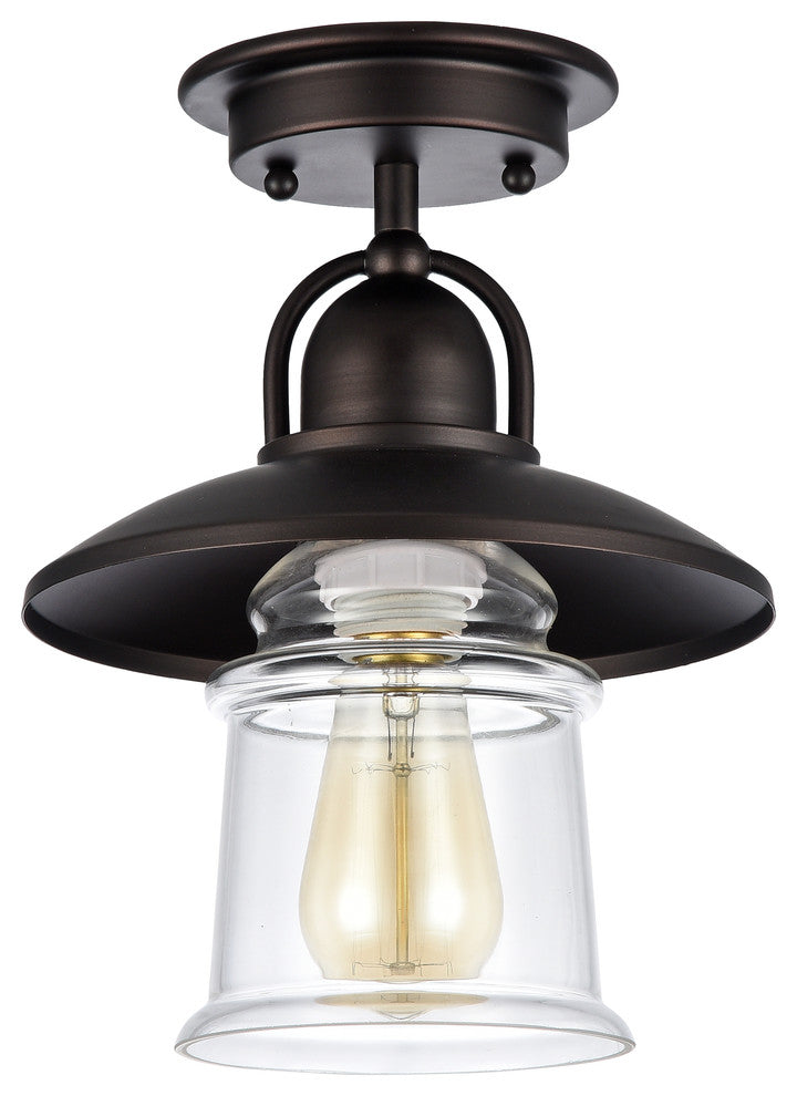 IRONCLAD, 1 Light Rubbed Bronze Semi-flush Ceiling Fixture, 9" Shade