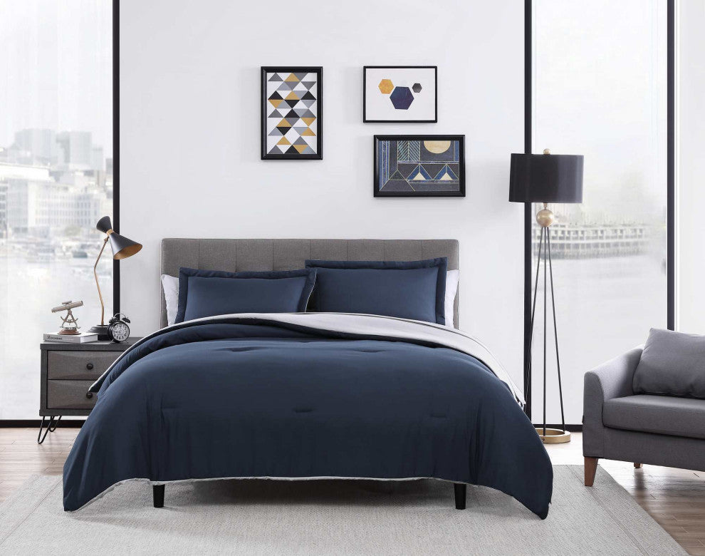 The Nesting Company Chestnut Reversible 7-Pc BIB Comforter Set-Queen-Navy/Gray