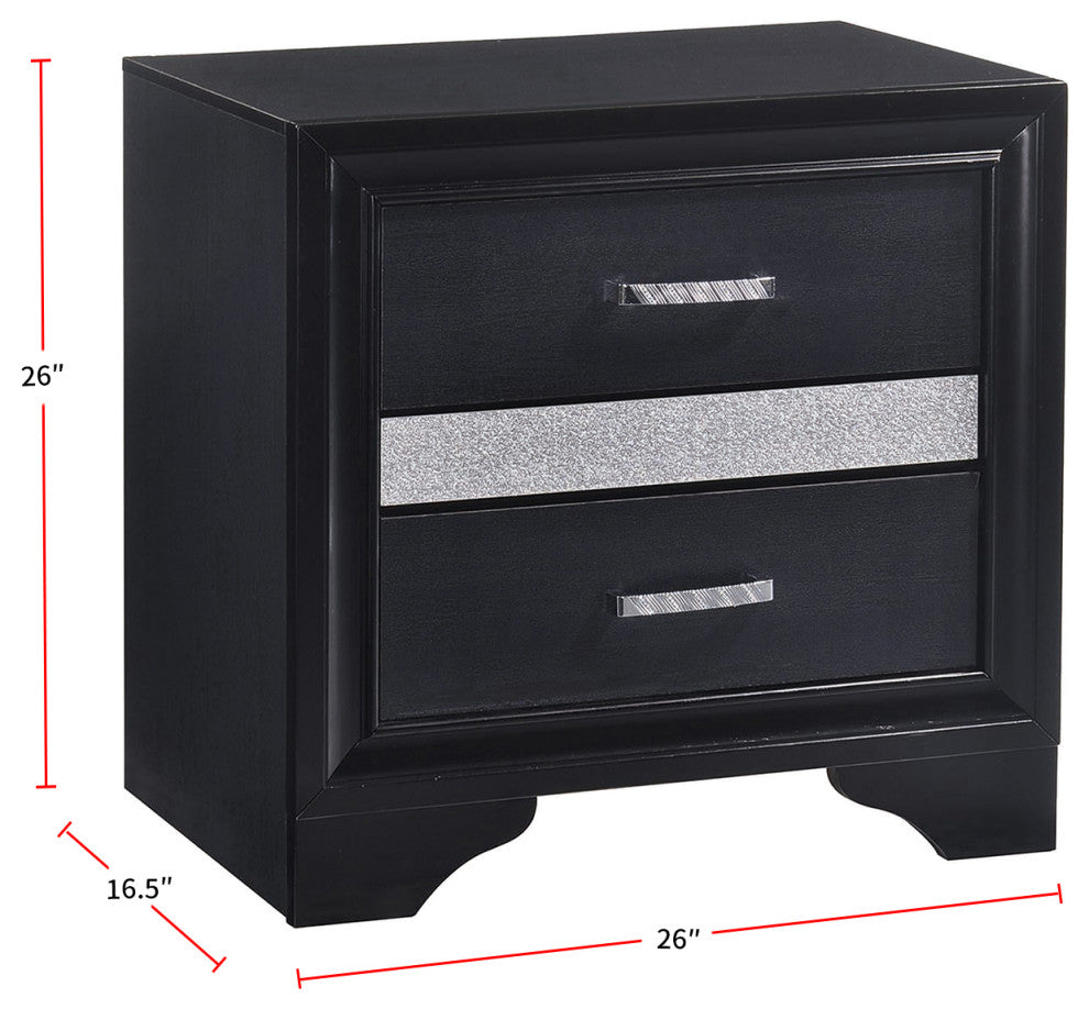 3 Drawers Wooden Nightstand With Hide Drawer Design, Black